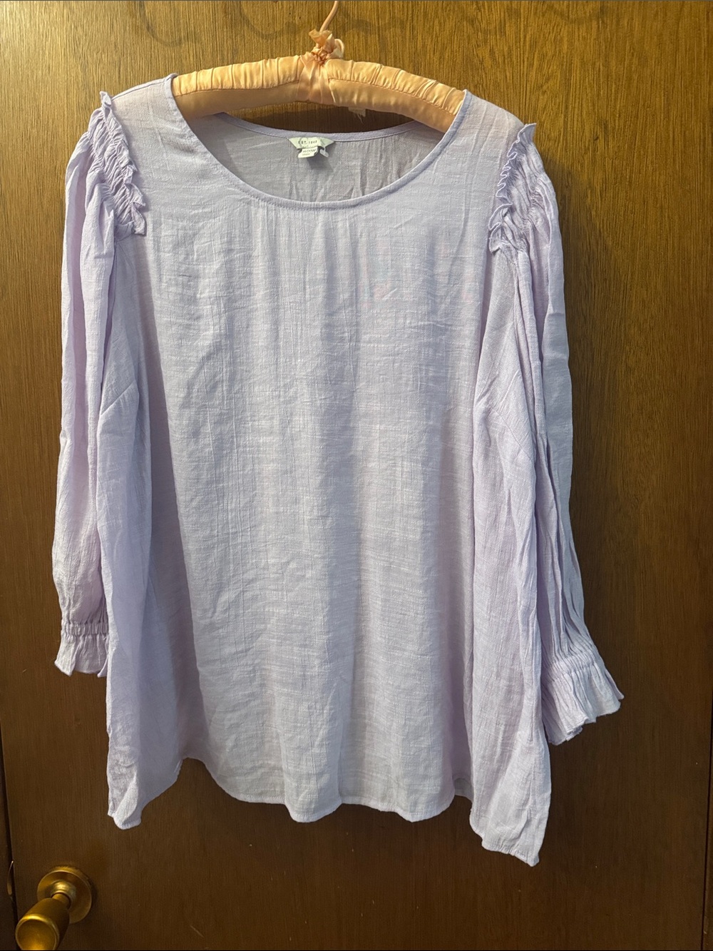 Lavender Gathered-Sleeve Tunic Top
